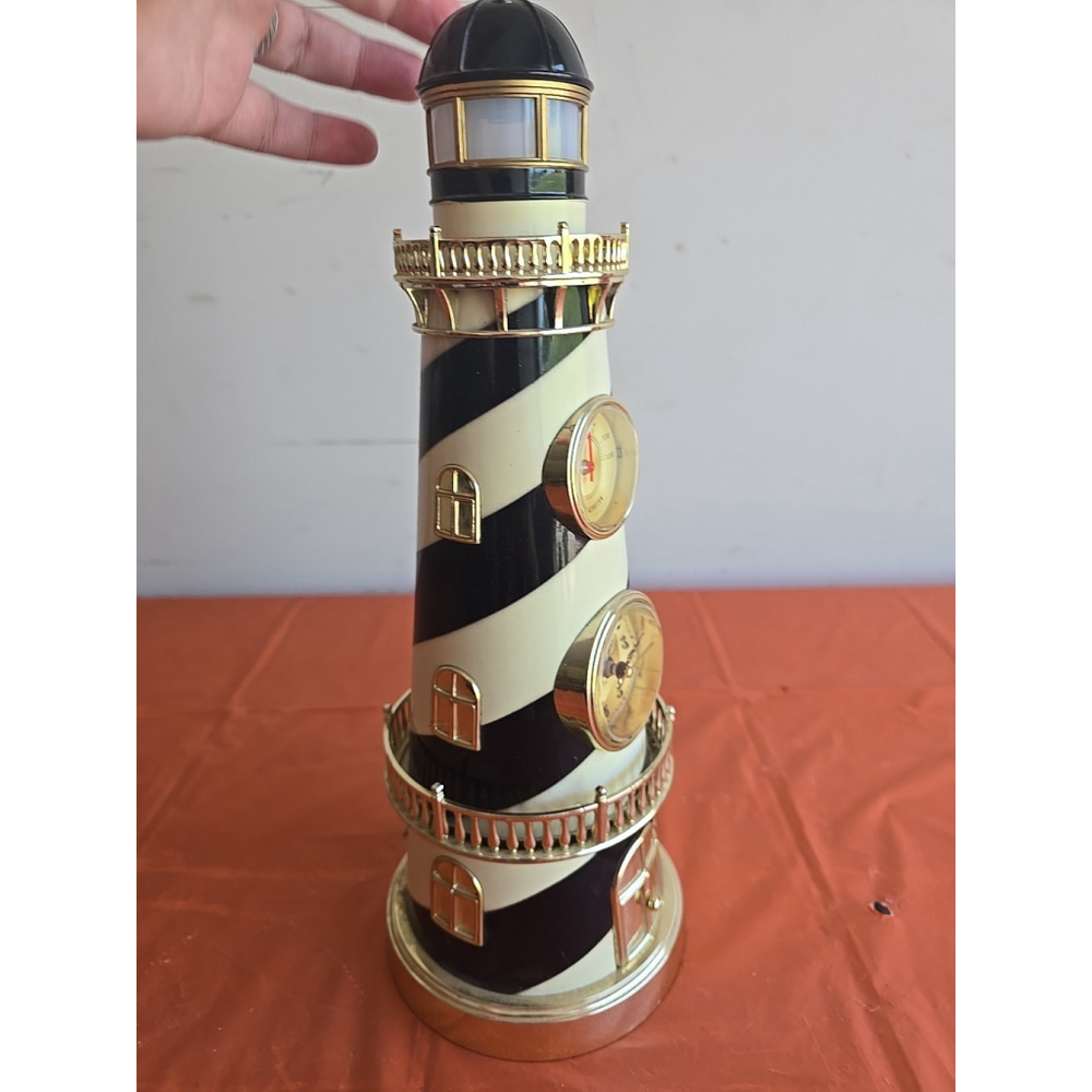 Lighthouse Clock & Thermometer-Lights Up & Plays Music -Hidden Drawer-Rare Find - Picture 4 of 6